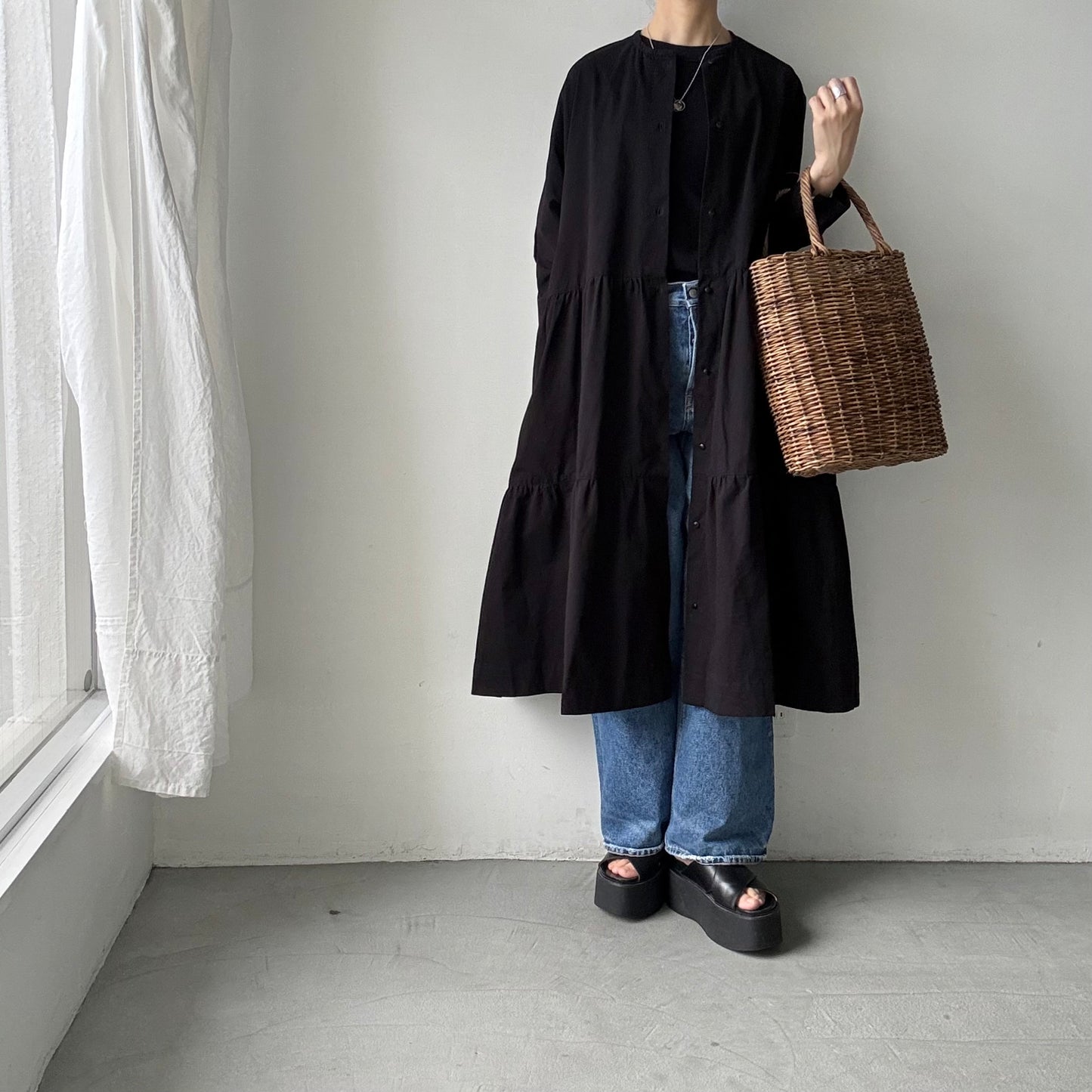 jujudhau デッドストックコットンティアードドレス　ブラック