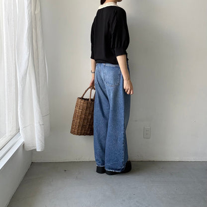 atelier naruse  コットンクロシェカラーニット　ブラック