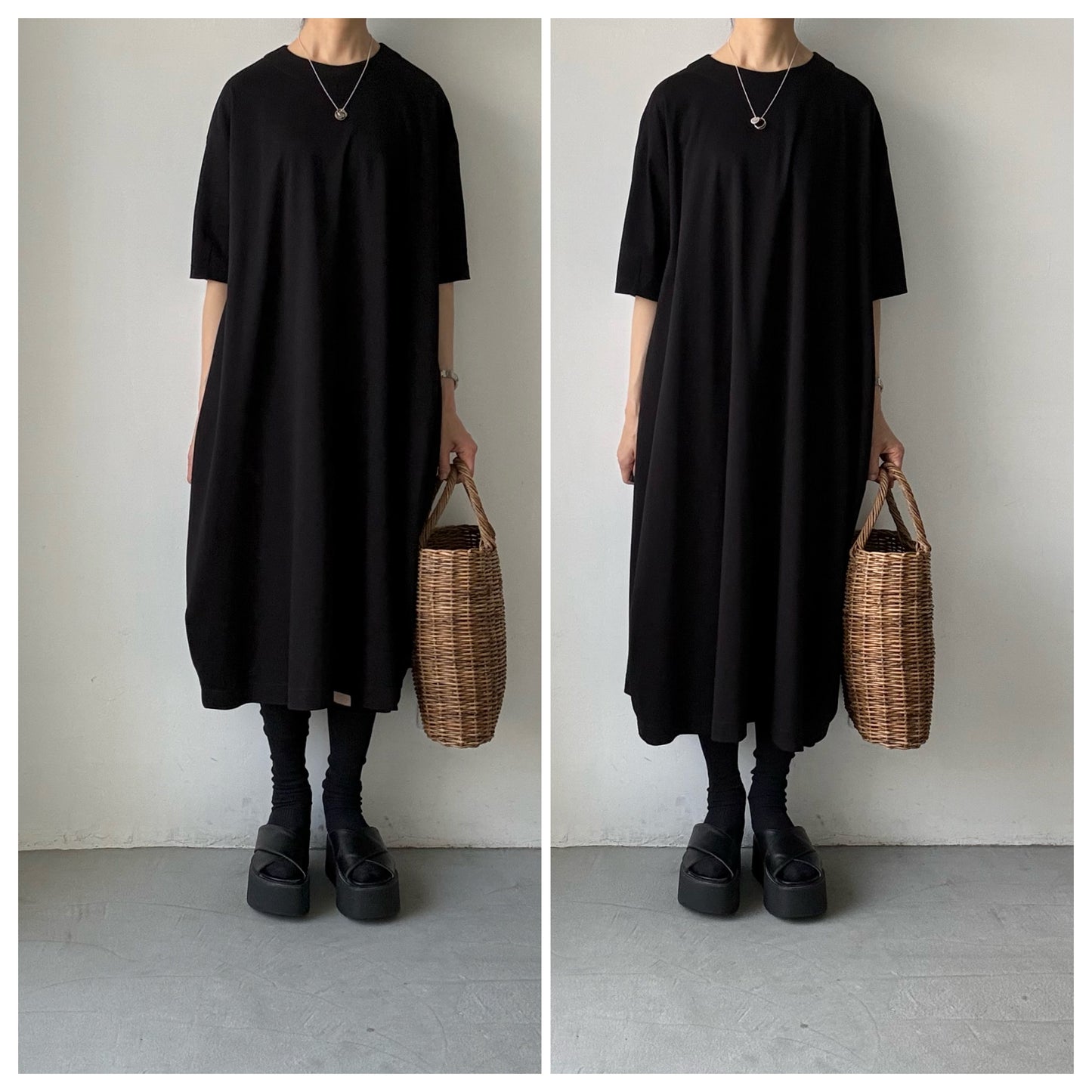 atelier naruse  コットンカットソーコクーンワンピース　ブラック