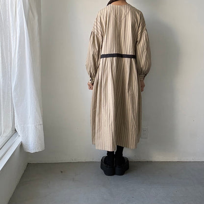 MAGALI コットンシルクストライプダブルボタンワンピース