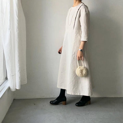 MAGALI ハイカウントコットンリネングレースドレス　オートミール