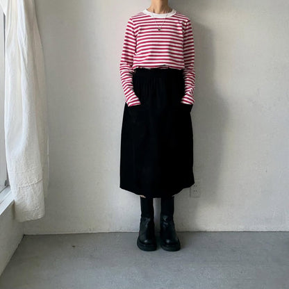 R&D.M.Co 裏起毛ボーダークルーネック長袖Tシャツ　ホワイト×ピンク