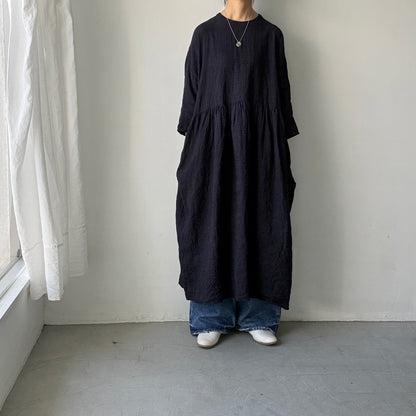 jujudhau ギンガムリネンギャザードレス