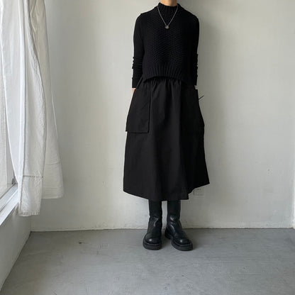 R&D.M.Co 　シュリンクコットンガーメントダイポケットスカート　ブラック