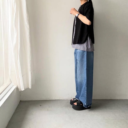 homspun  天竺5分袖カーディガン
ブラック