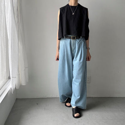 atelier naruse  コットンデニムワイドタックパンツ　size2