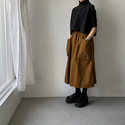 R&D.M.Co 　シュリンクコットンガーメントダイポケットスカート　ブラウン