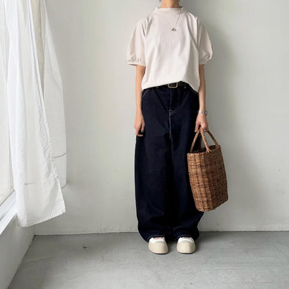 MAGALI コットン天竺ギャザースリーブカットソー　オートミール