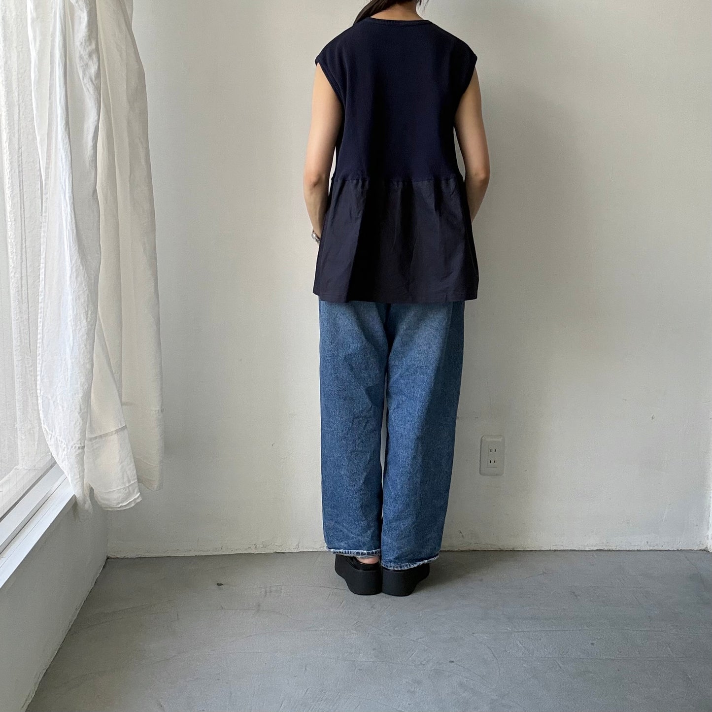 homspun  ワッフルノースリーブプルオーバー　ネイビー×ネイビー