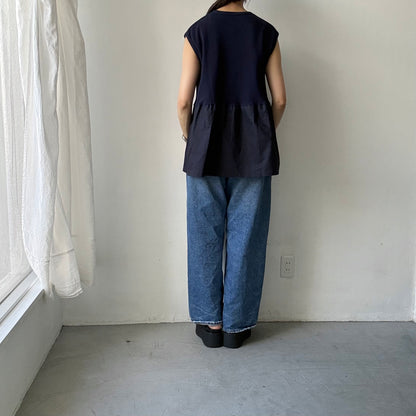homspun  ワッフルノースリーブプルオーバー　ネイビー×ネイビー