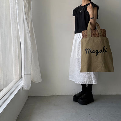 MAGALI   キャンバスコットンリネントートバッグ　カーキ
