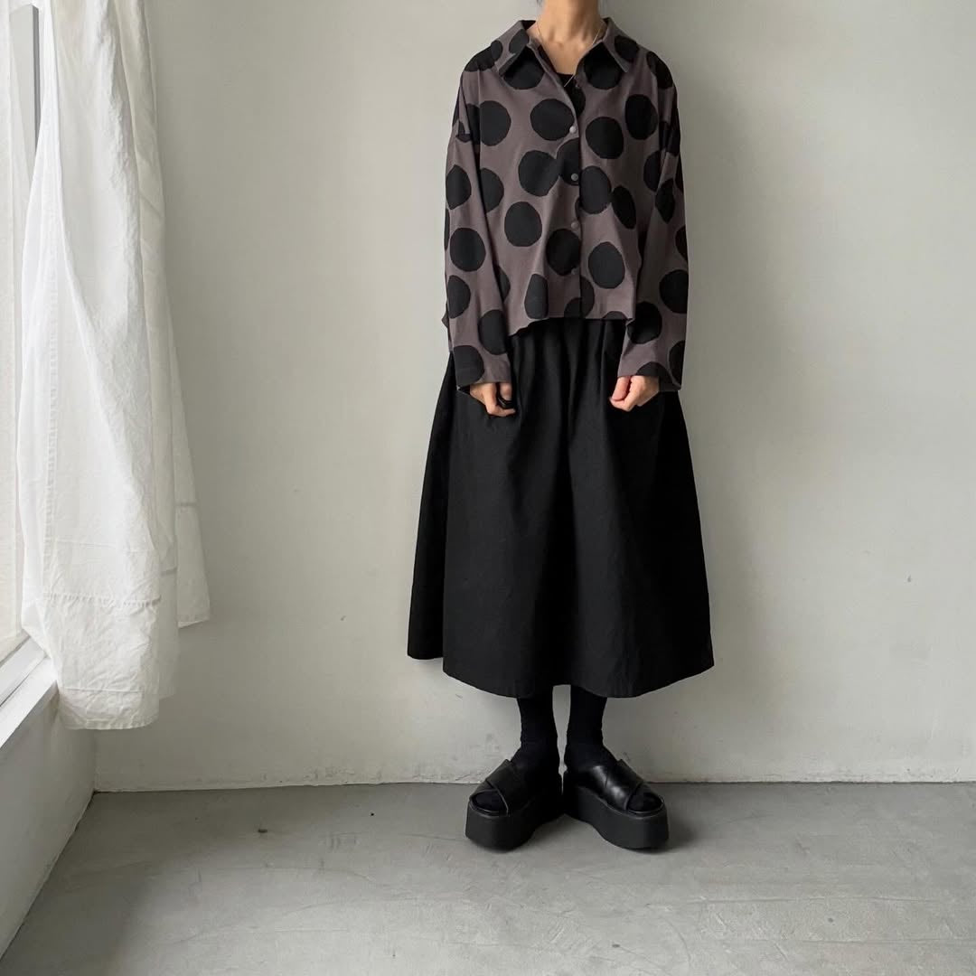 atelier naruse  コットンカットソー水玉ブラウス　ブラウン×ブラック