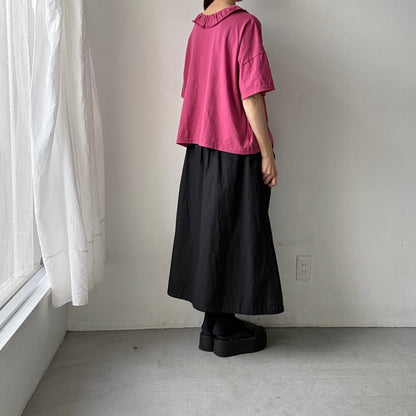 homspun 天竺フリルカラー半袖プルオーバー　ワイン