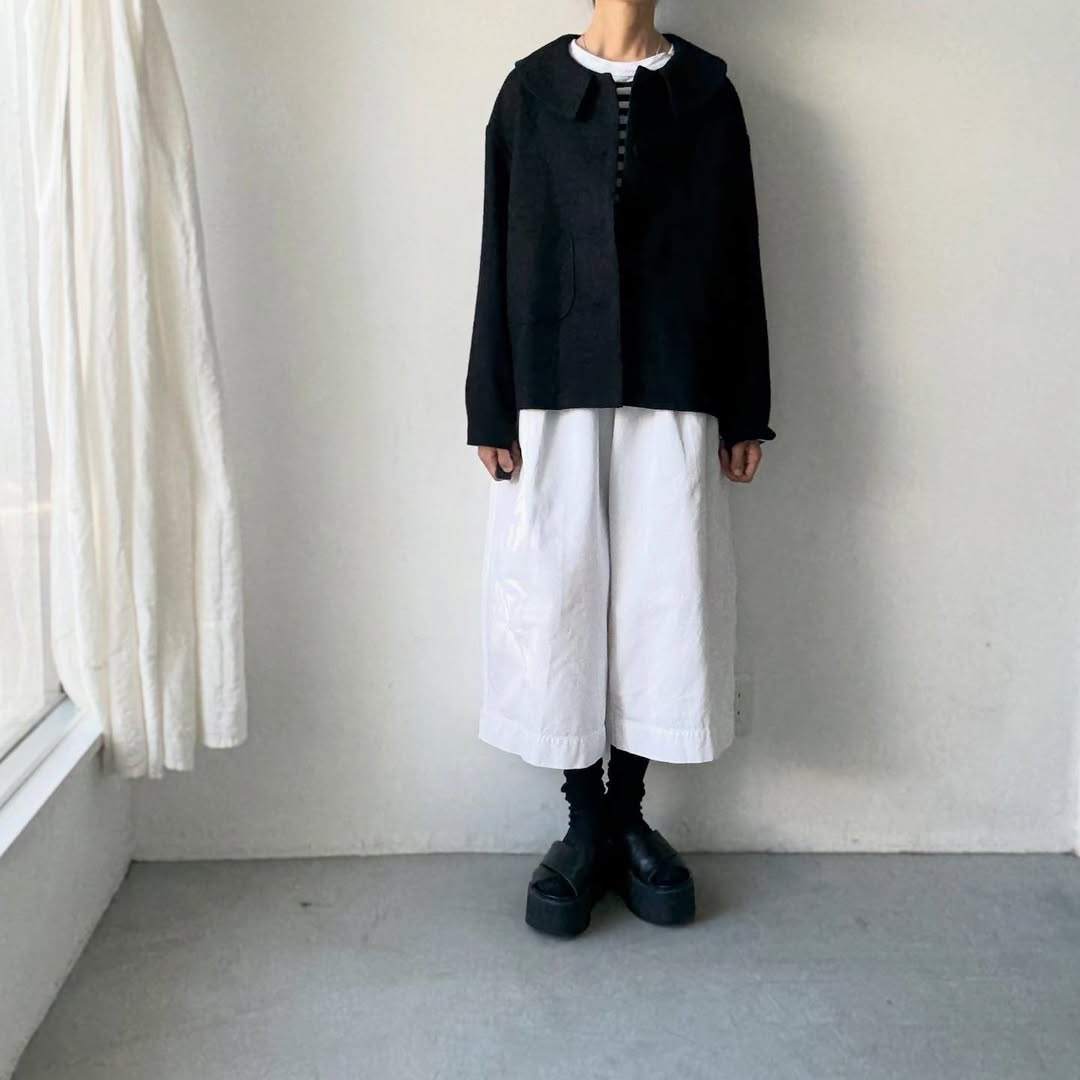 MAGALI シェットランドウールリネンフラットカラージャケット – blanc