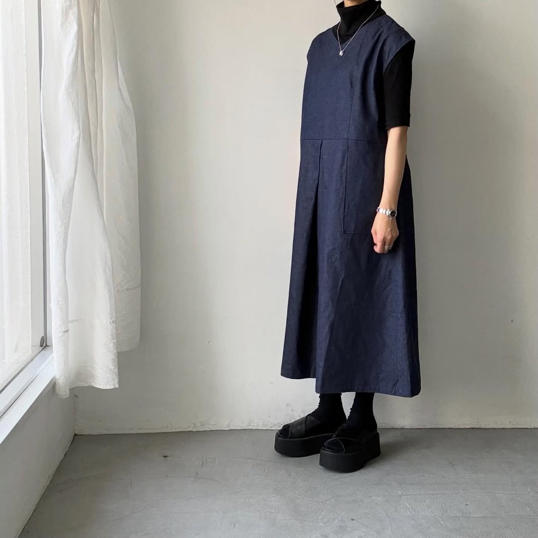 Linenya  フロントタックワンピース
デニム