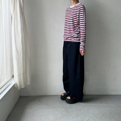 R&D.M.Co ガーゼボーダー長袖Tシャツ　プラム　Mサイズ