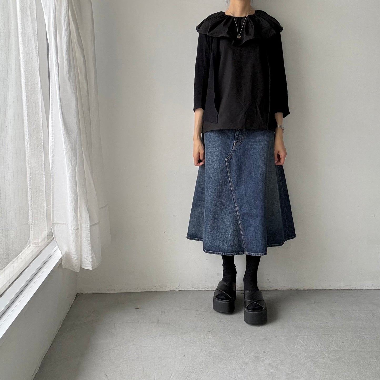 R&D.M.Co シルクコットンピエロカラーノースリーブブラウス