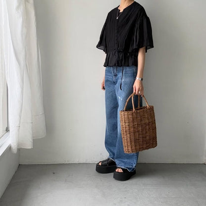 MAGALI コットンレースカシュクールブラウス　ブラック