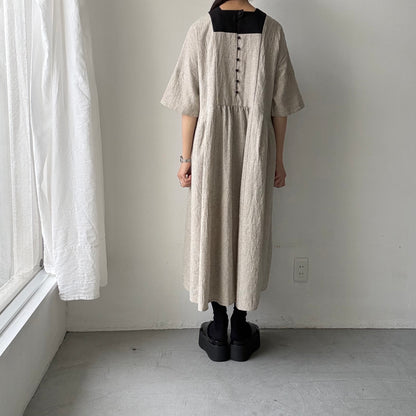 MAGALI コットンリネンブレイドスクエアネックワンピース