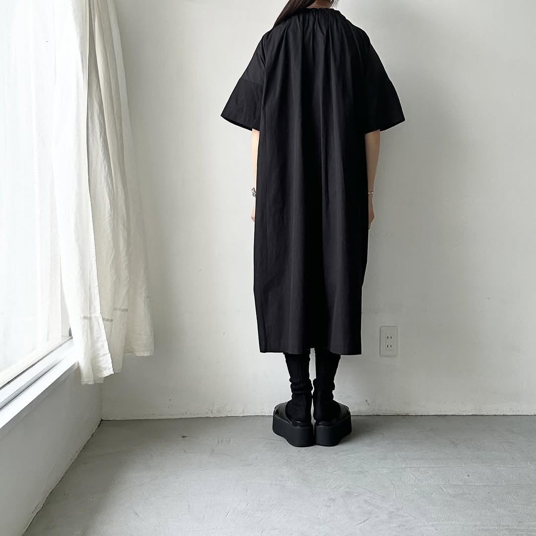 atelier d'antan Krallコットン半袖ドレス　ブラック
