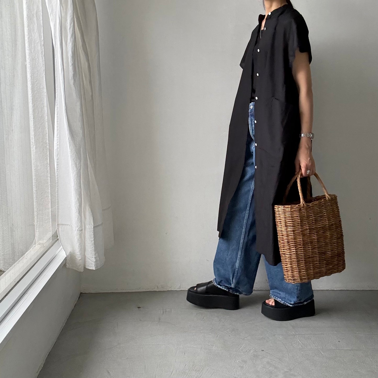 R&D.M.Co シルクコットンラグランハーフスリーブドレス