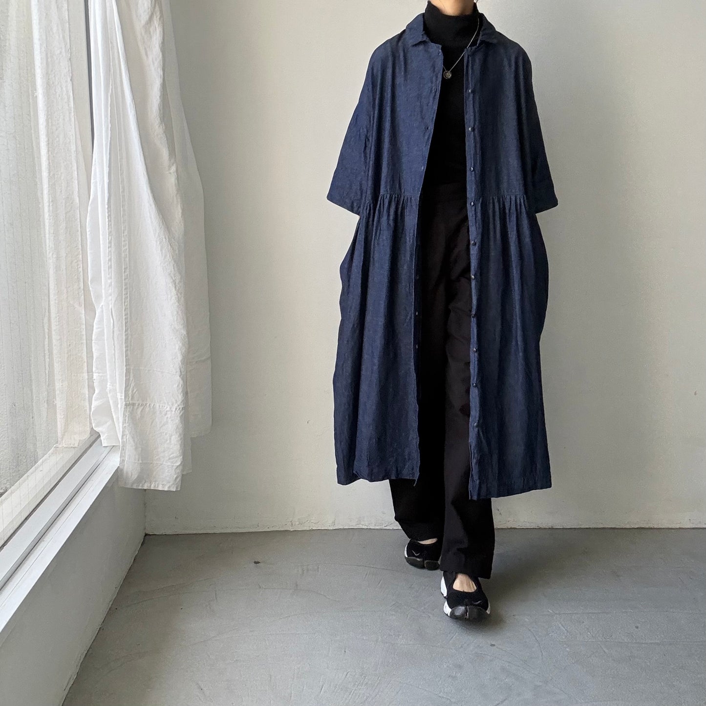 jujudhau  デニムハーフスリーブドレス