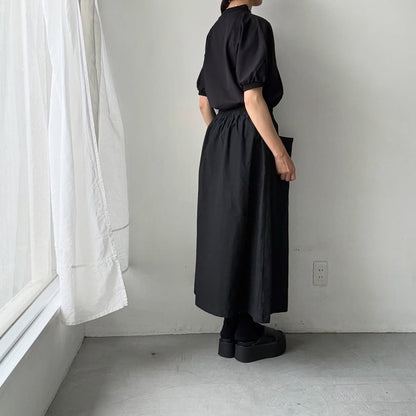 MAGALI コットン天竺ギャザースリーブカットソー　ブラック