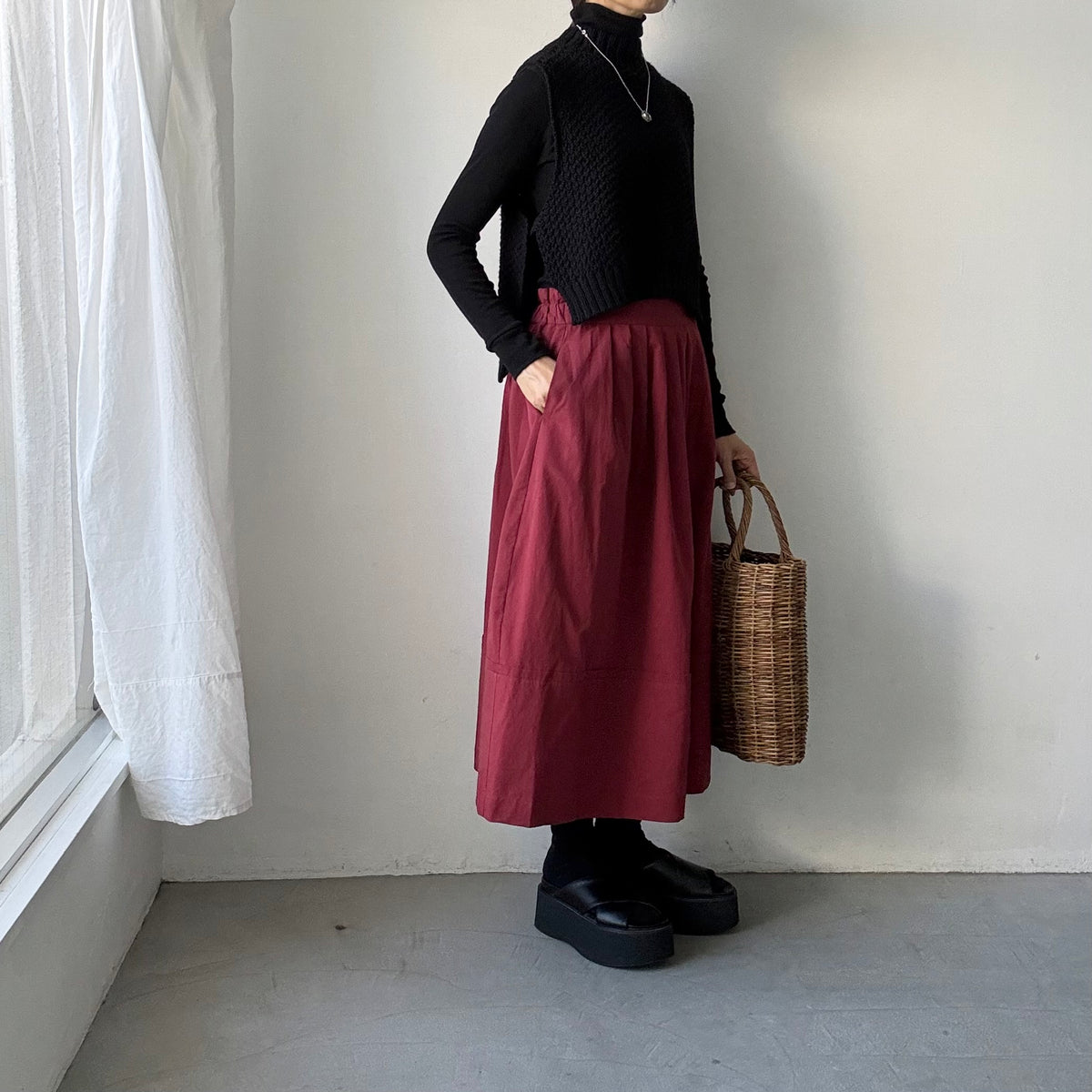 MAGALI オールドコットンラップ風スカート　レッド
