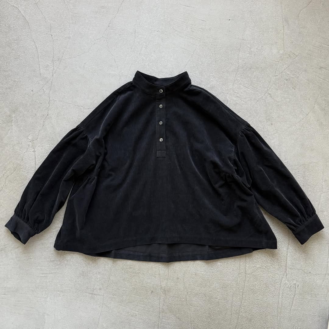 Linenya  長袖スタンドカラーブラウス　ブラック