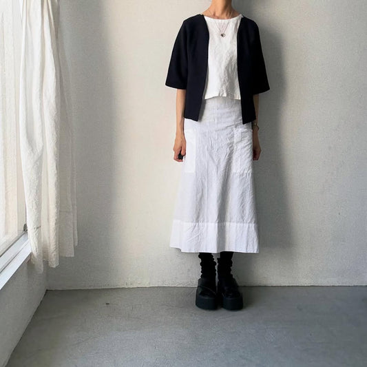 F/style  綿麻ニット5分袖カーディガン　ネイビー