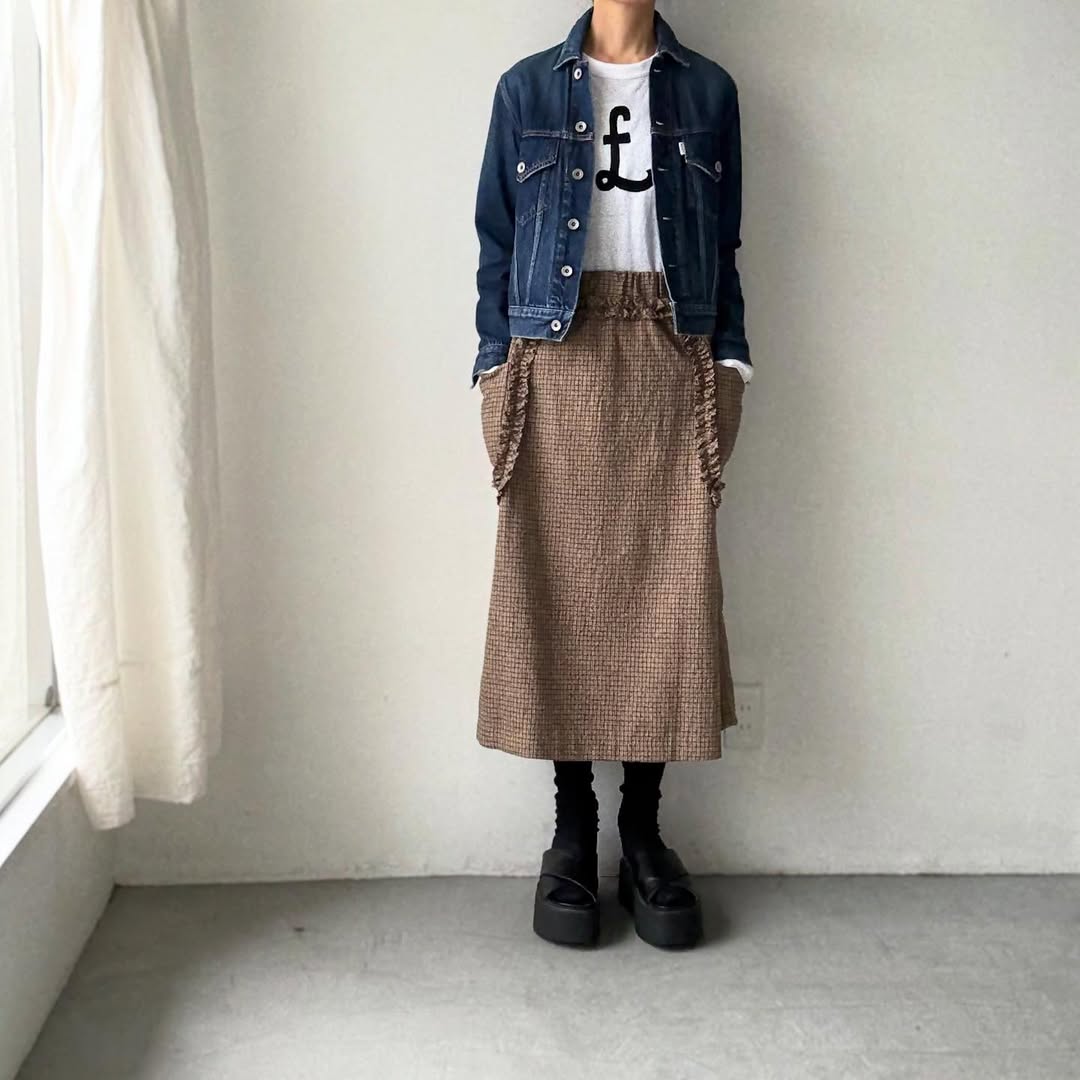 R&D.M.Co  コットンウールフリルデコレーションスカート　チェック
