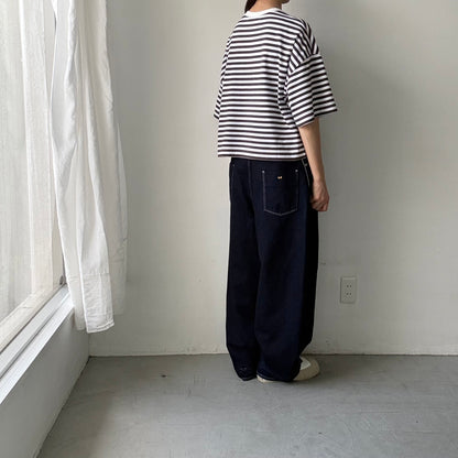 atelier naruse  コットンボーダー半袖カットソー　チャコール
