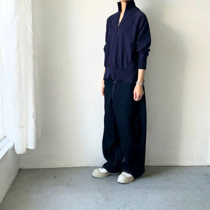 homspun ソフトコットンジップアップカーディガン　ネイビー