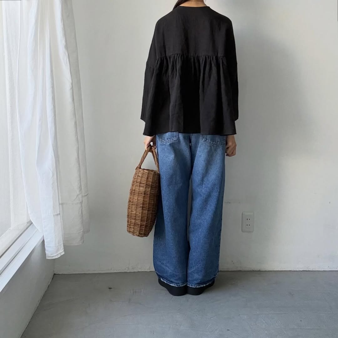 Linenya  リネンバッグギャザーブラウス　ブラック