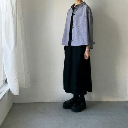 🟡週末入荷分予約受付中🟡Linenya  ギンガム丸襟長袖ブラウス　ホワイト×ブラック