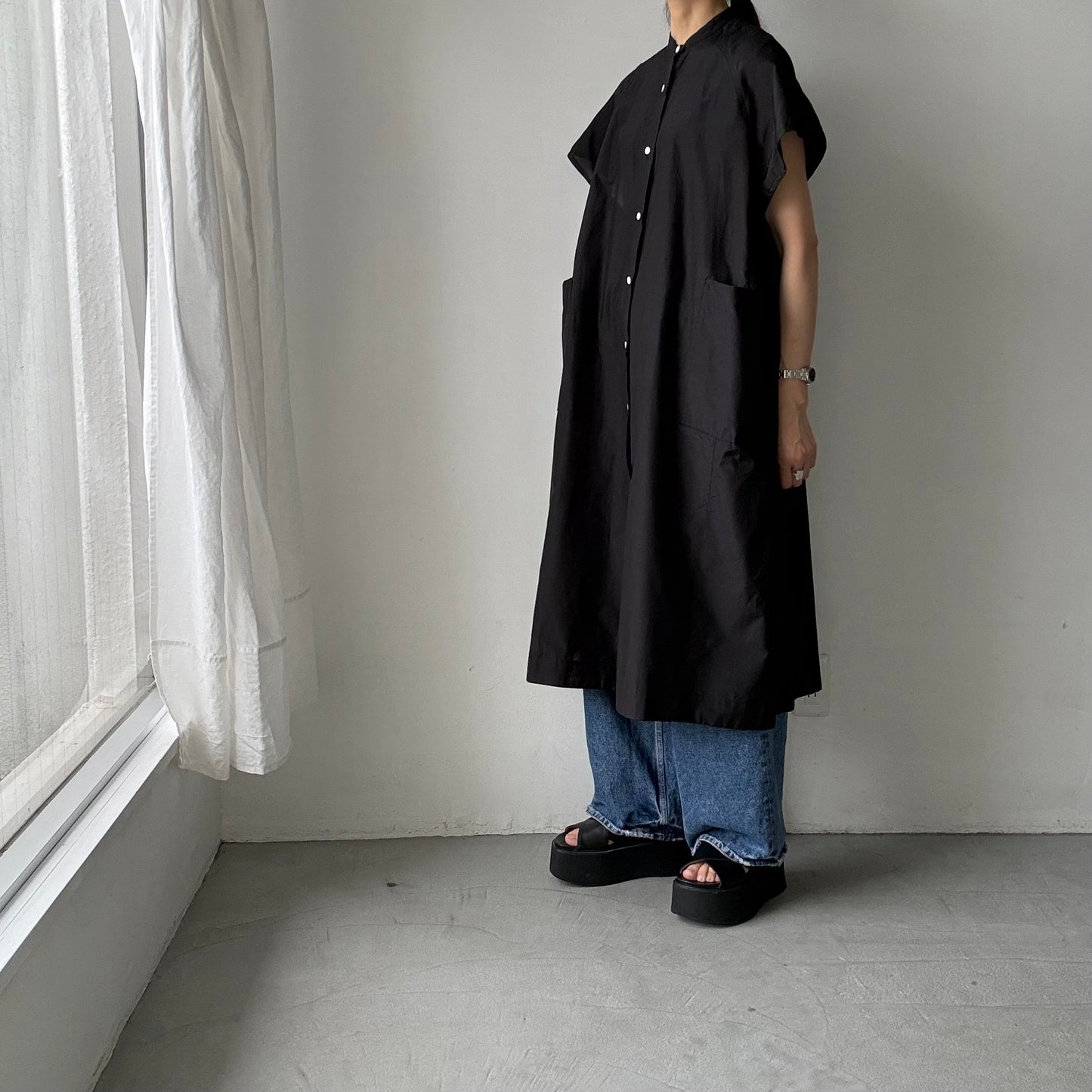 R&D.M.Co シルクコットンラグランハーフスリーブドレス