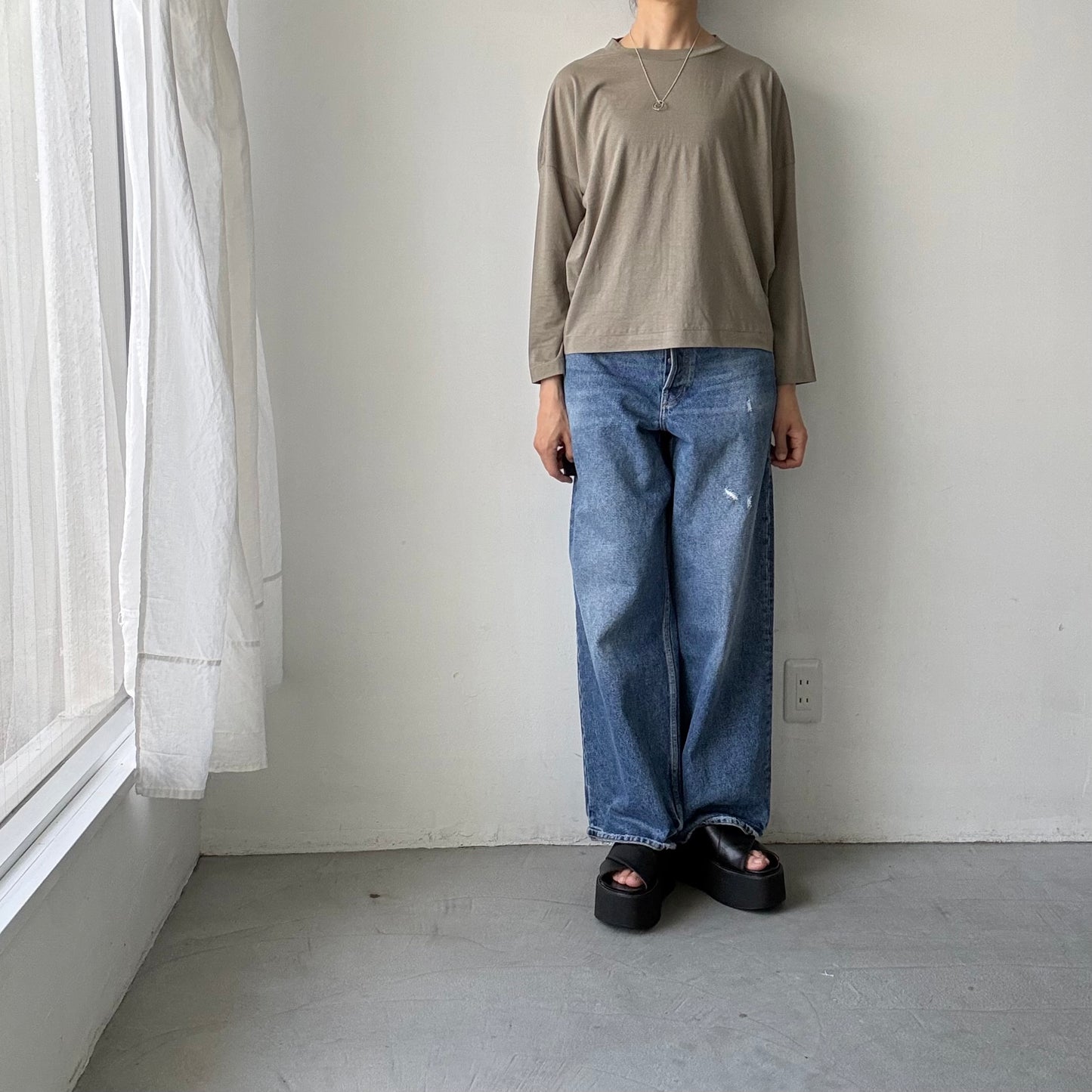 R&D.M.Co  ドロップキャンディボタンロングスリーブTシャツ　カーキ