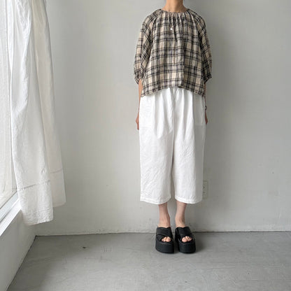 homspun デニムギャザーパンツ　ホワイト