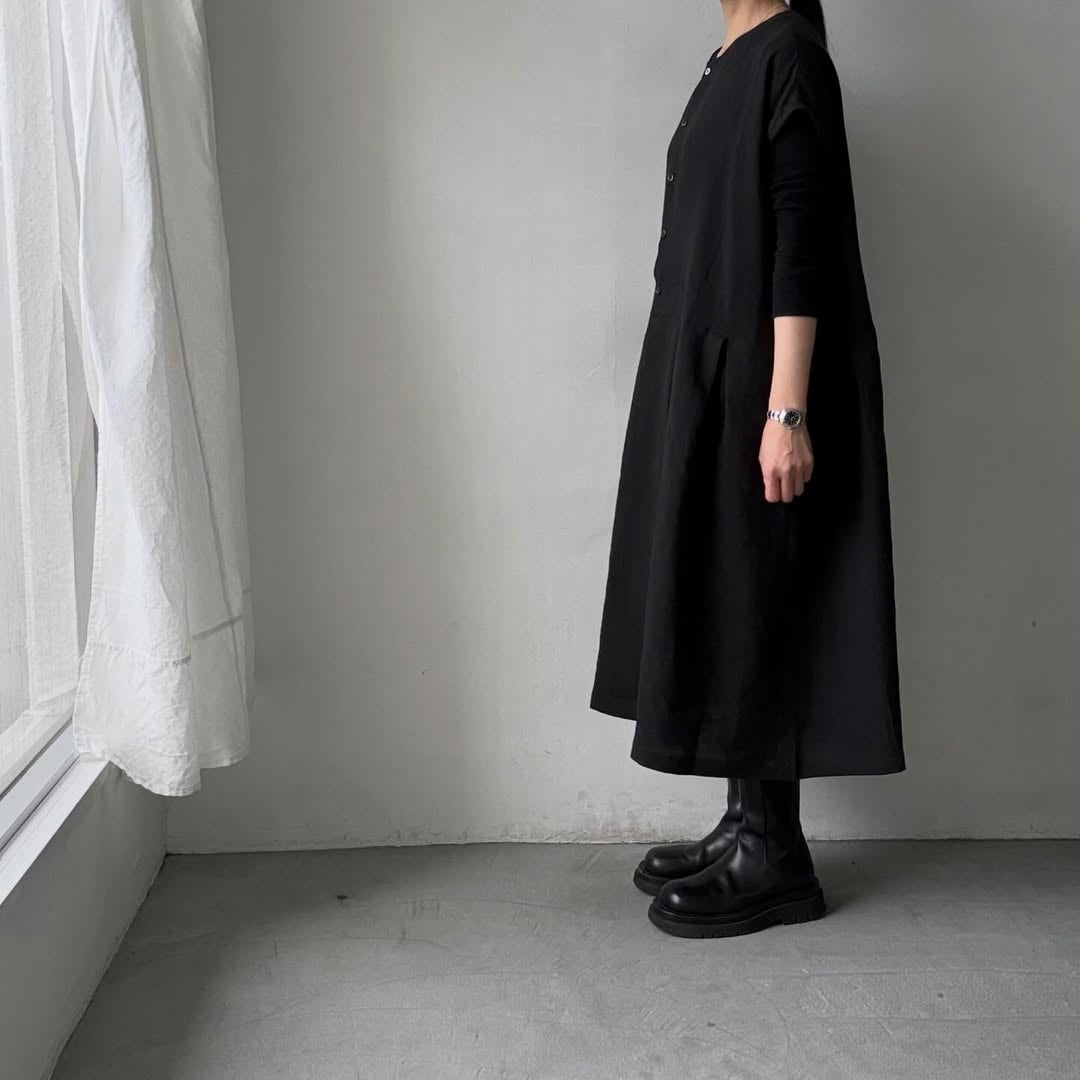 Linenya  リネンフレンチスリーブワンピース　ブラック