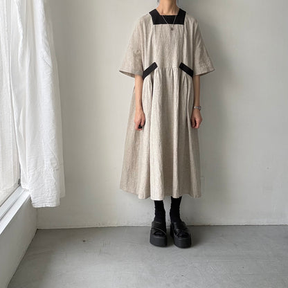 MAGALI コットンリネンブレイドスクエアネックワンピース