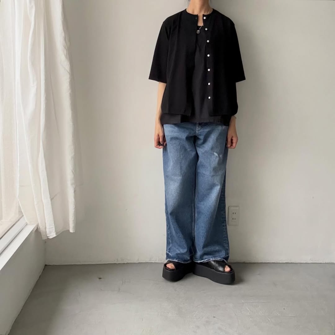 homspun  天竺5分袖カーディガン
ブラック