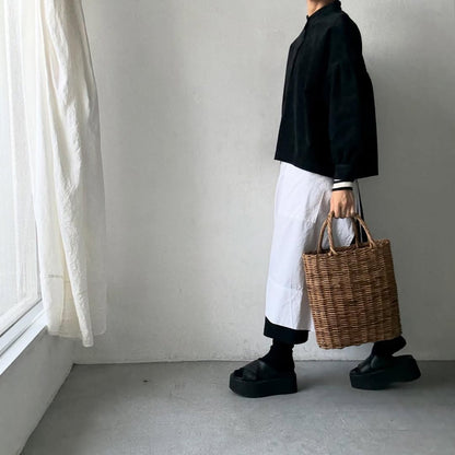 Linenya  長袖スタンドカラーブラウス　ブラック