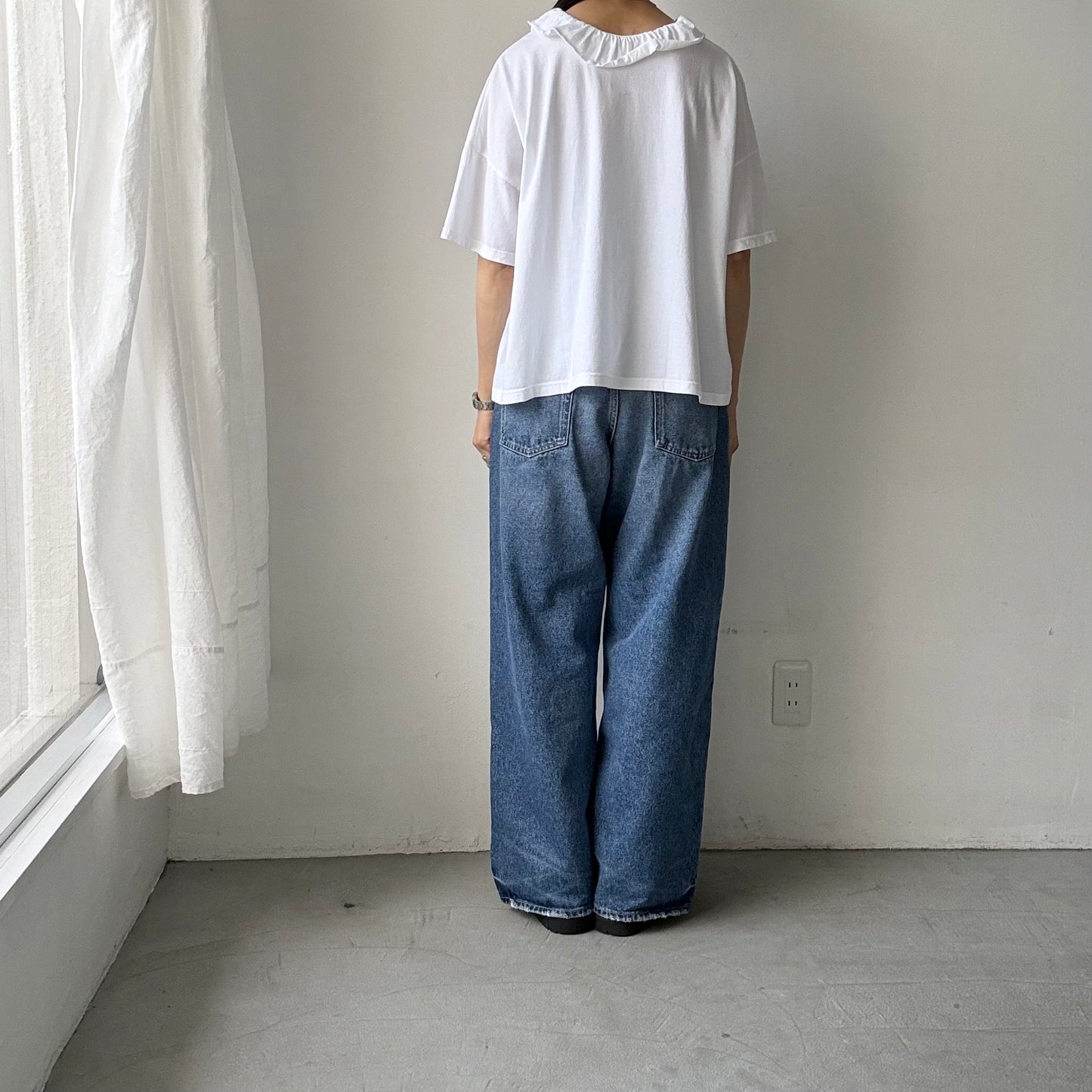 homspun 天竺フリルカラー半袖プルオーバー　ホワイト