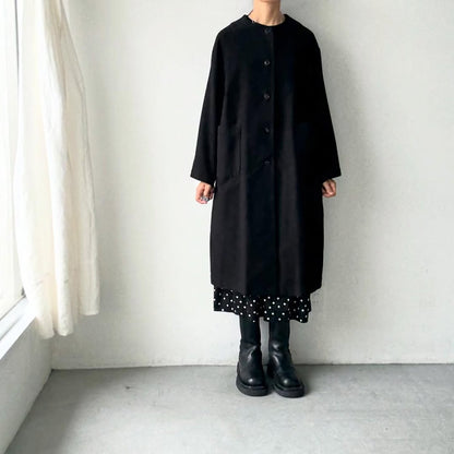 atelier d'antan Mauryノーカラーコットンコート