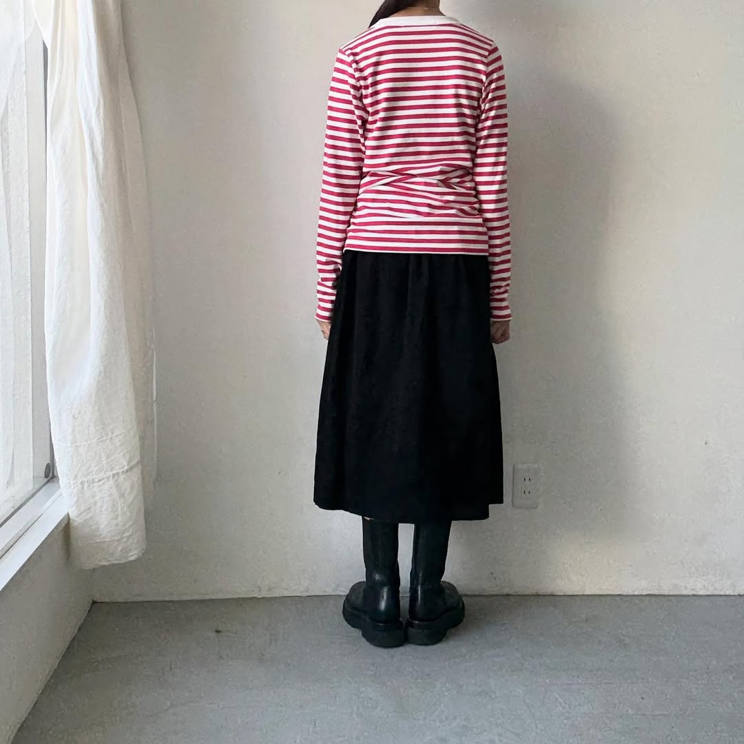 R&D.M.Co 裏起毛ボーダークルーネック長袖Tシャツ　ホワイト×ピンク