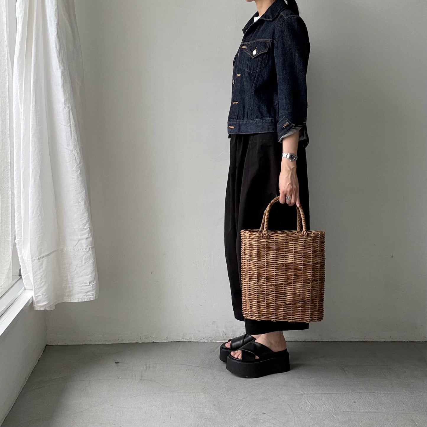 atelier d'antan Perriereコットンワイドパンツ　ブラックsize1