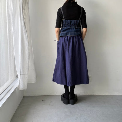 R&D.M.Co 　シュリンクコットンガーメントダイポケットスカート　ダークブルー