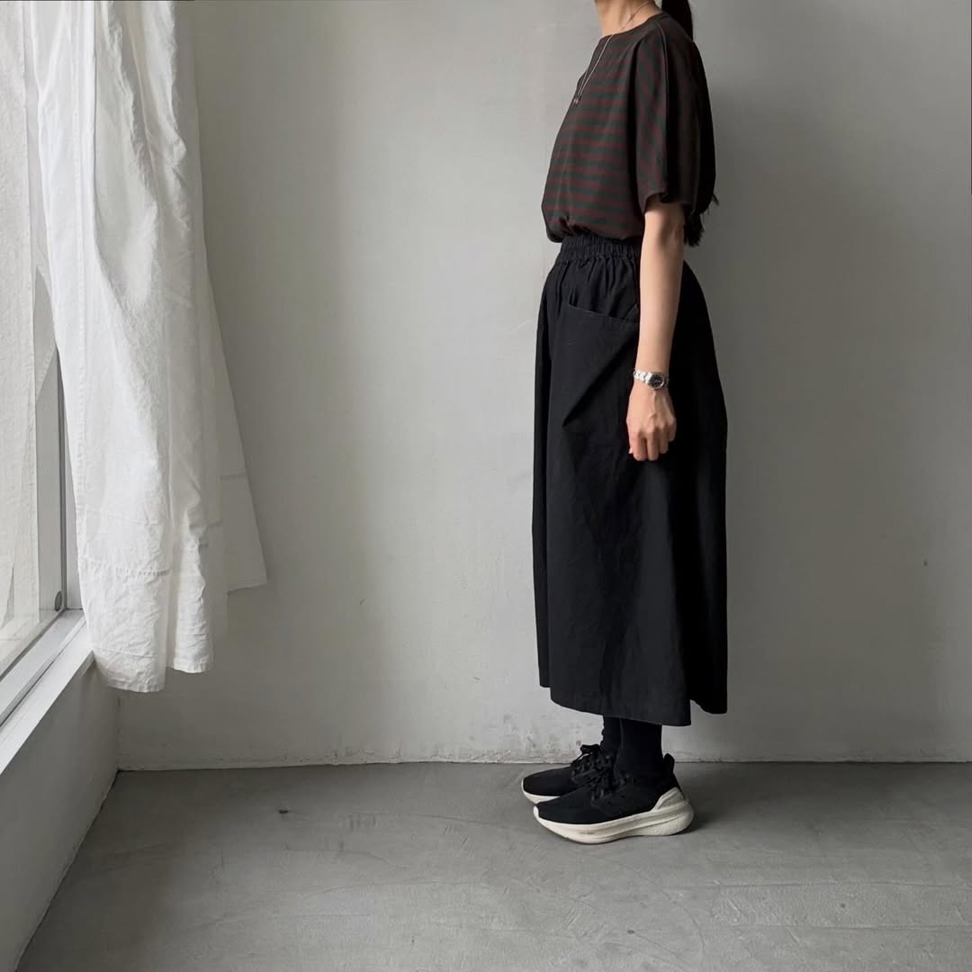 homspun  天竺ボーダー半袖プルオーバー　グリーン×ブラウン