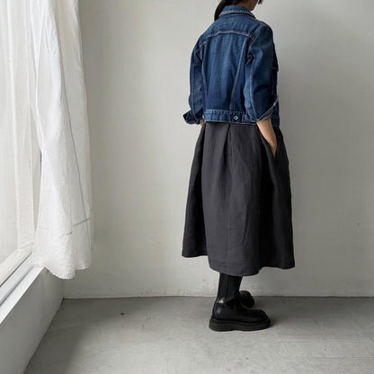 Linenya  リネンフレンチスリーブワンピース　チャコール