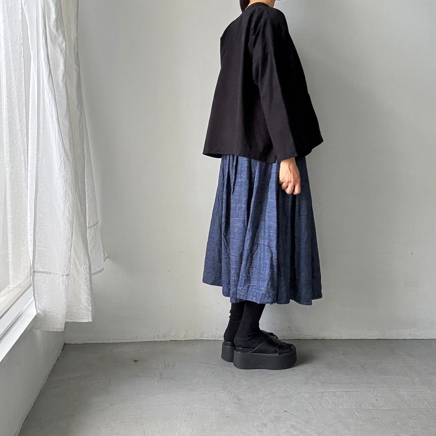 jujudhau デッドストックコットンダブルボタンシャツ　ブラック